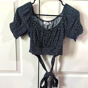 Hollister navy polka dot tie crop top, size XS